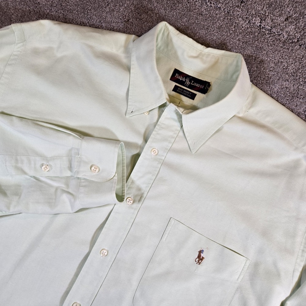 Polo Ralph Lauren Big Shirt Mens XL‎ Fades Mint Green Long Sleeve Pony Logo